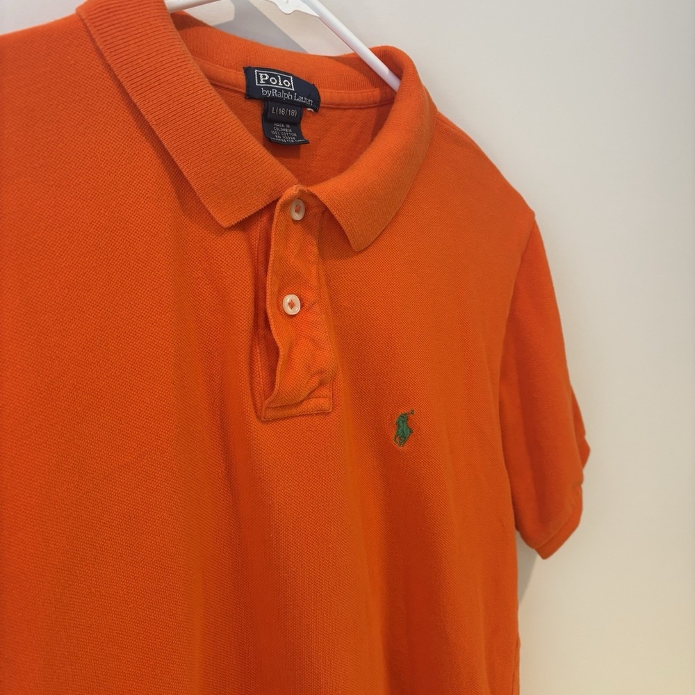 Polo Ralph Lauren Kids Youth Boys Polo Shirt Orange‎ Size L 16/18 Green Pony - Picture 2 of 8